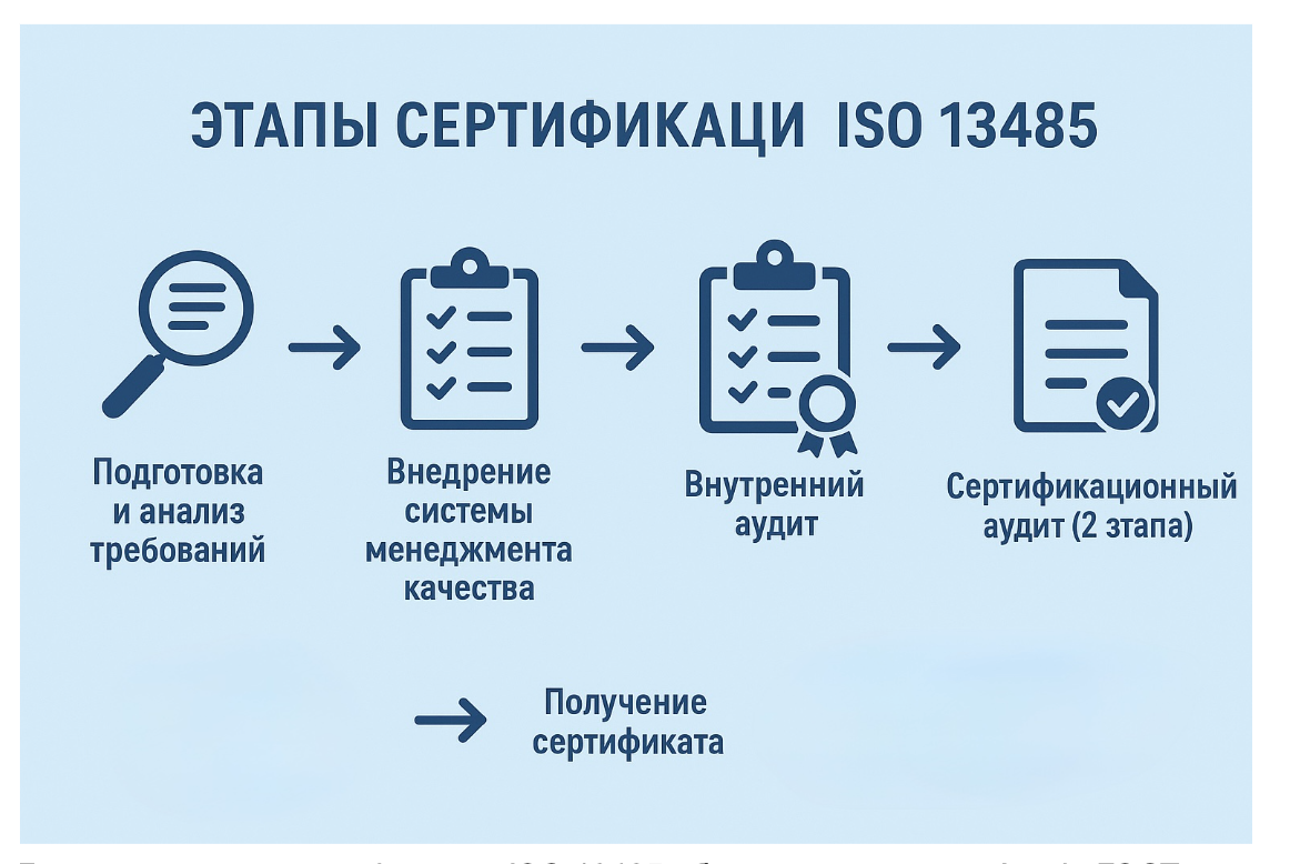 Пошаговый процесс сертификации ISO 13485 в центре АльфаГОСТ Алгоритм внедрения и сертификации ISO 13485 в нашем центре